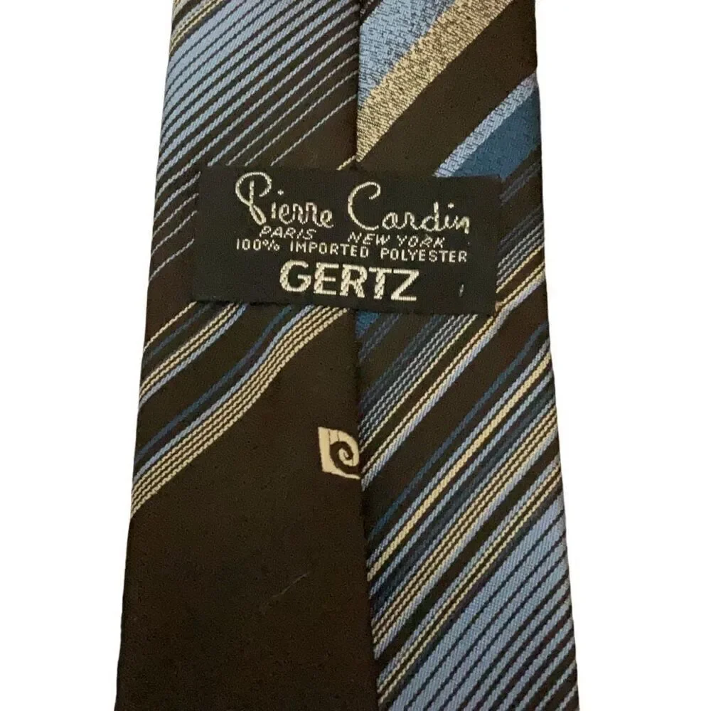Pierre Cardin Vintage Brown Blue Striped Imported Polyester Neck Tie 54”x 2.75”